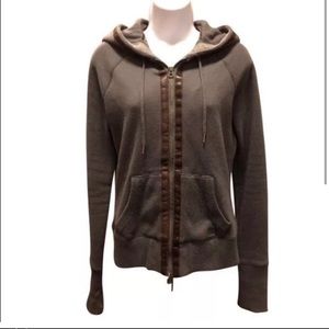 RUEHL No. 925 grey hooded zip up hoodie jacket leather trim Medium